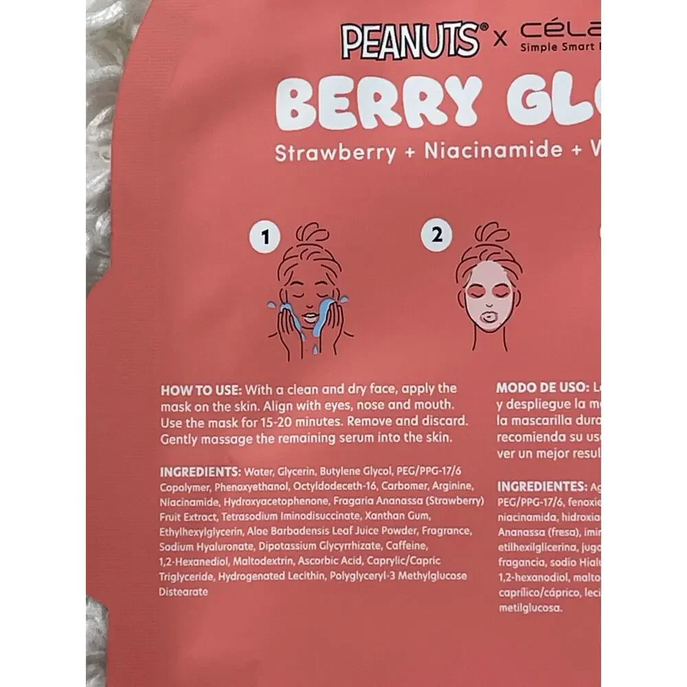Peanuts x CelaVi Berry Glow Sheet Masks Snoopy Limited Edition NEW 5 Face Masks